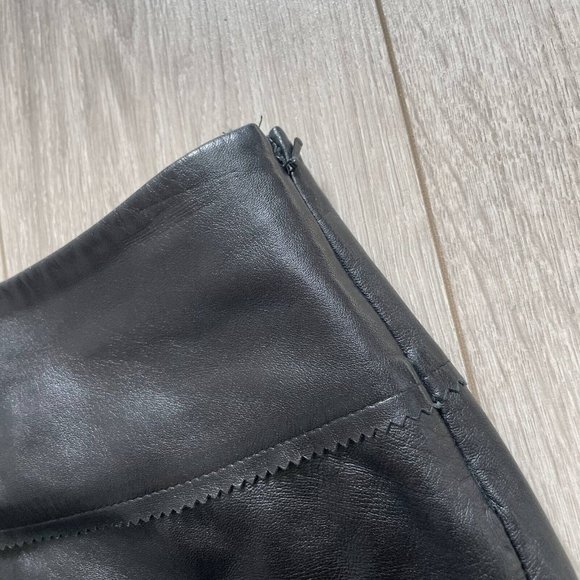Cache Genuine Leather Pencil Skirt Side Zip Fuzzy Trim Black Size 0 - Picture 6 of 9